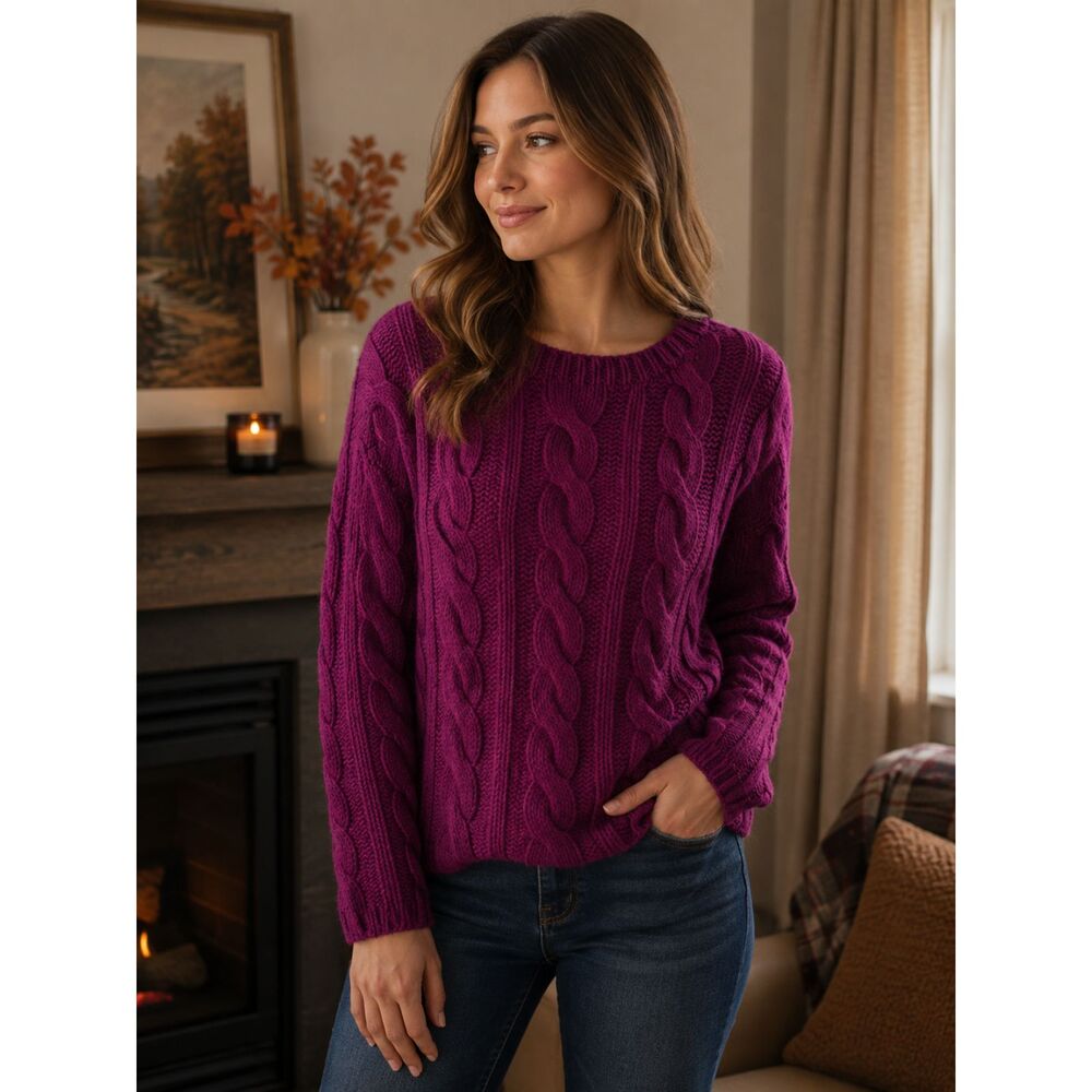 Clio Purple Silk & Nylon Cable Knit Purple Sweater | Size Medium